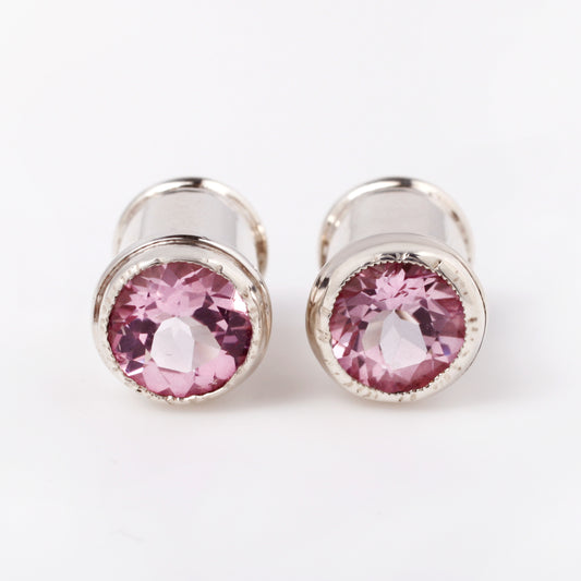 Pink Topaz and Silver Plugs