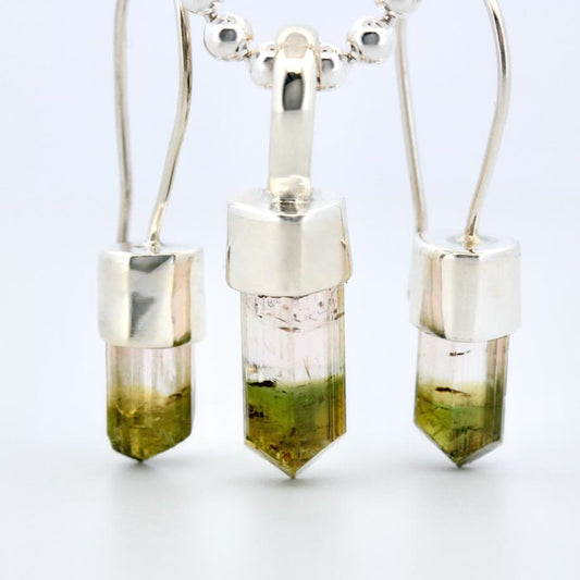olive green tourmaline in silver earrings