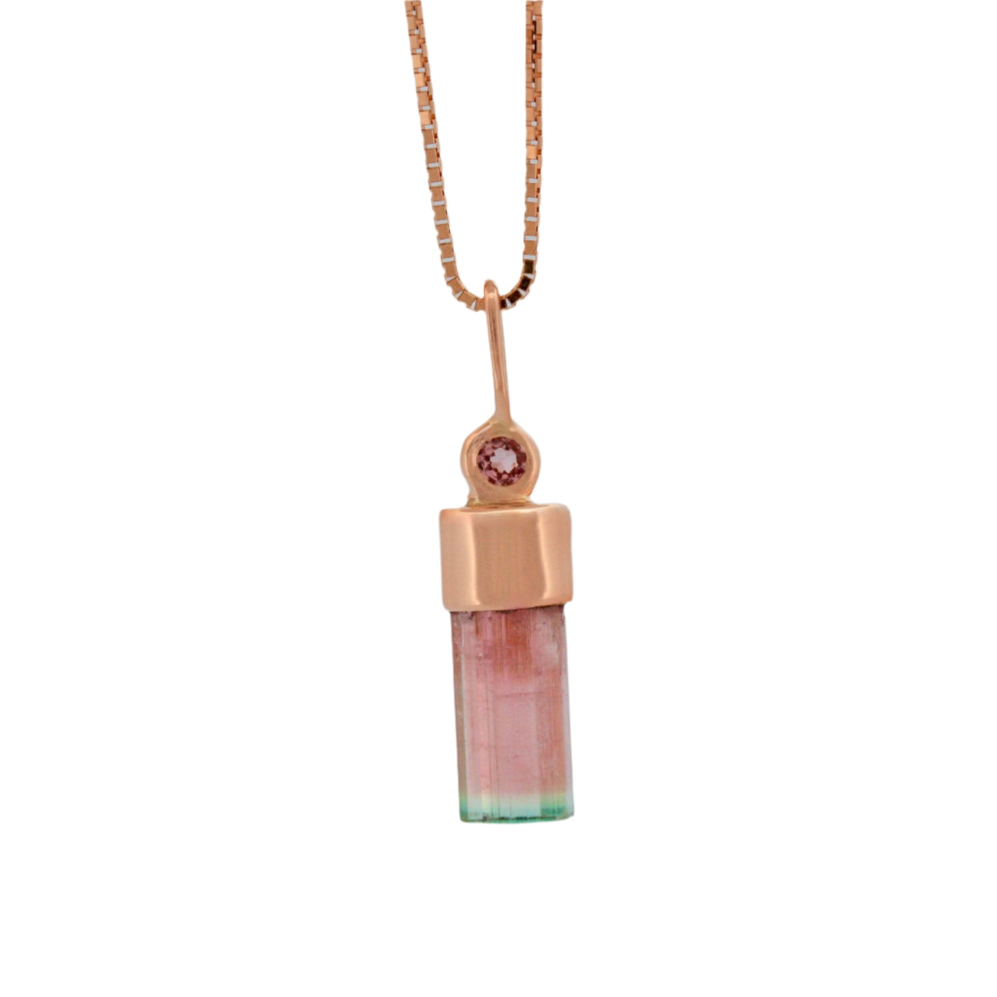 Rose gold raw tourmaline with 3mm tourmaline pendant