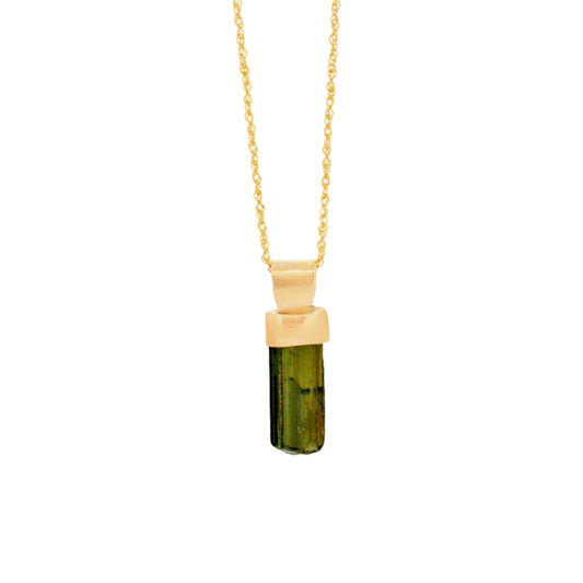 14k yellow gold and olive green tourmaline