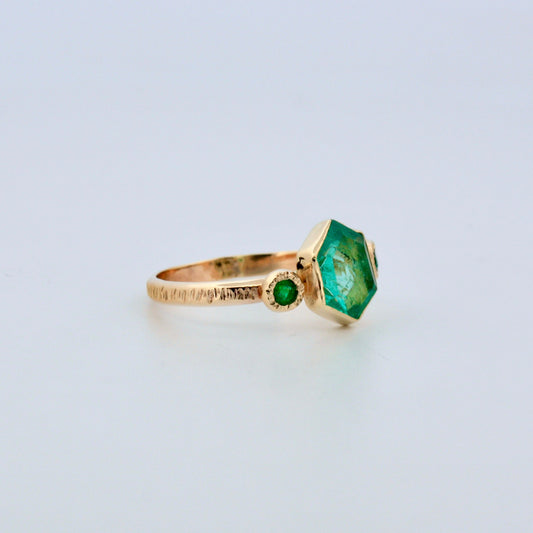 14k Gold and Emerald Hex Ring
