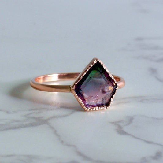 14k rose gold and tourmaline shield ring