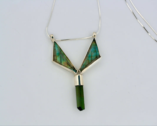 sterling silver labradorite green tourmaline pendant