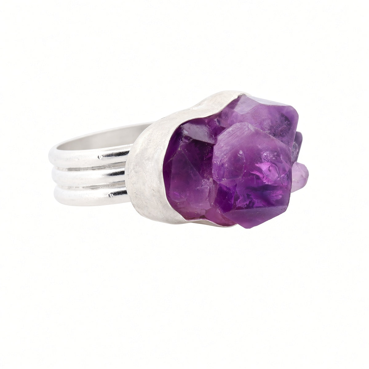 Sterling Silver & Raw Amethyst Ring