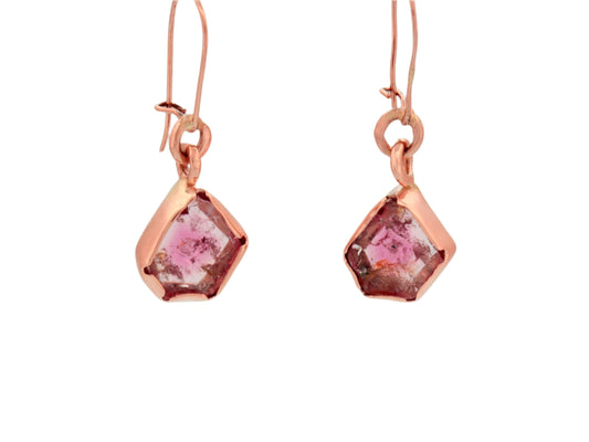rose gold tourmaline slice dangle earrings