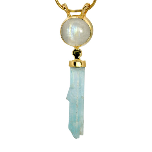14k 20" snake chain aqua moon pendant