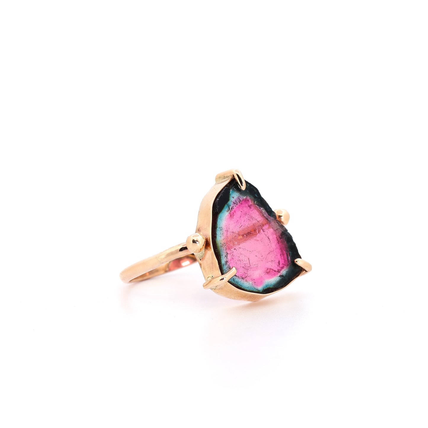 14k Yellow Gold & Raw Tourmaline Slice Ring