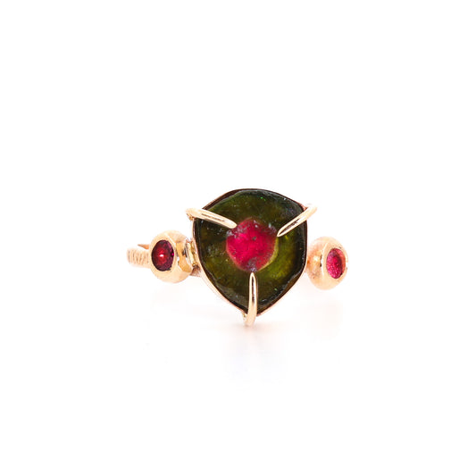 14k Gold with Green & Pink Tourmaline Ring