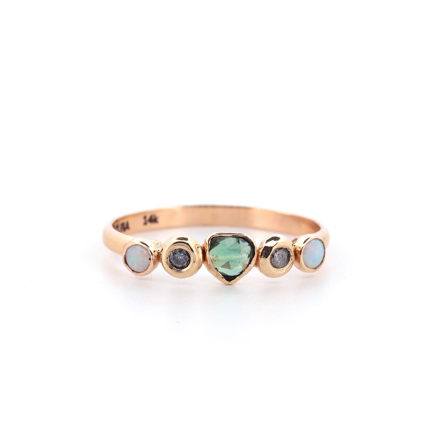 14k Sapphire, Diamond, and Opal Ring