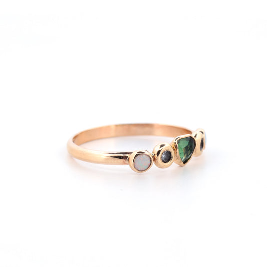 14k Sapphire, Diamond, and Opal Ring