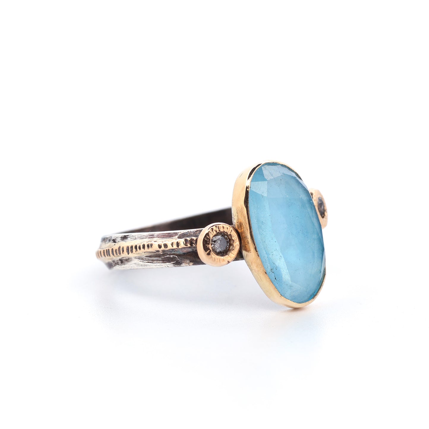 Oxidized Silver, Aquamarine, & Diamond Ring