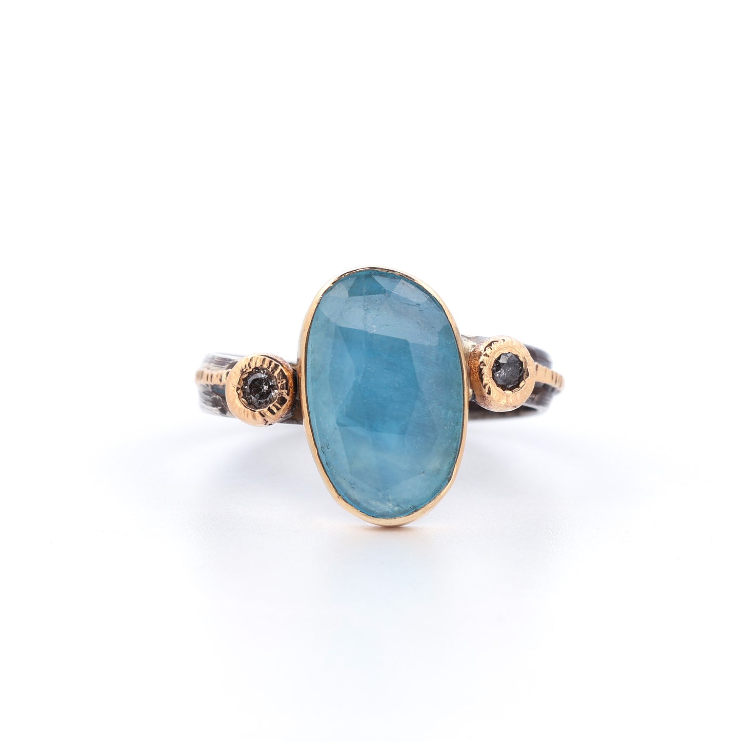 Oxidized Silver, Aquamarine, & Diamond Ring