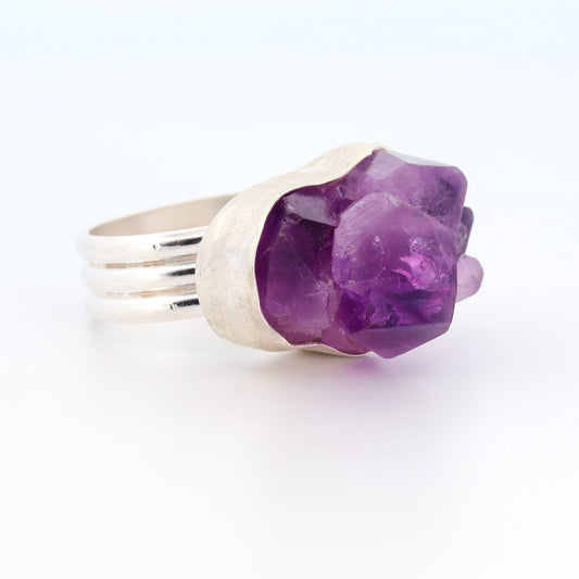 Sterling Silver & Raw Amethyst Ring