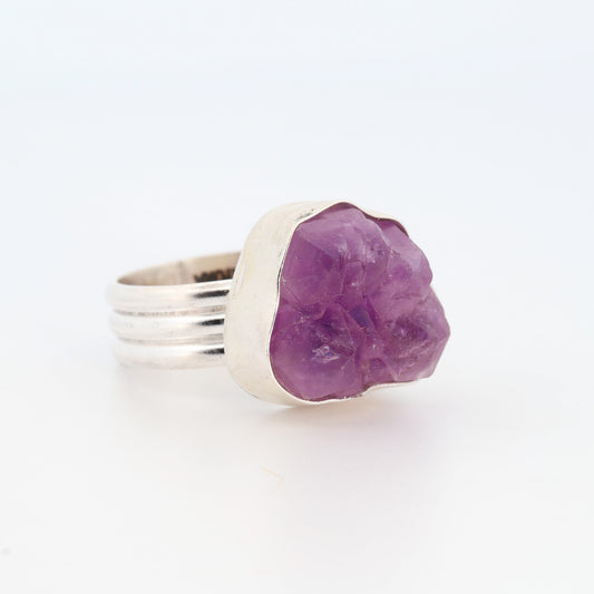 Sterling Silver & Raw Amethyst Ring