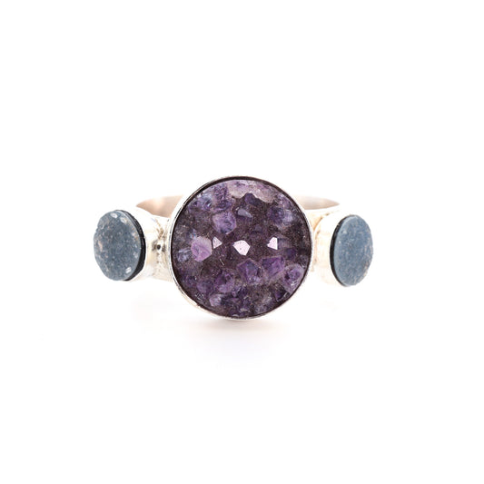 Sterling Silver, Amethyst, & Druzy Ring