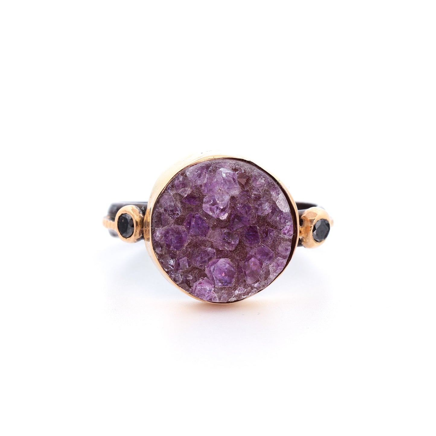 14k Gold and Sterling Silver, Amethyst, and Black Diamond Ring