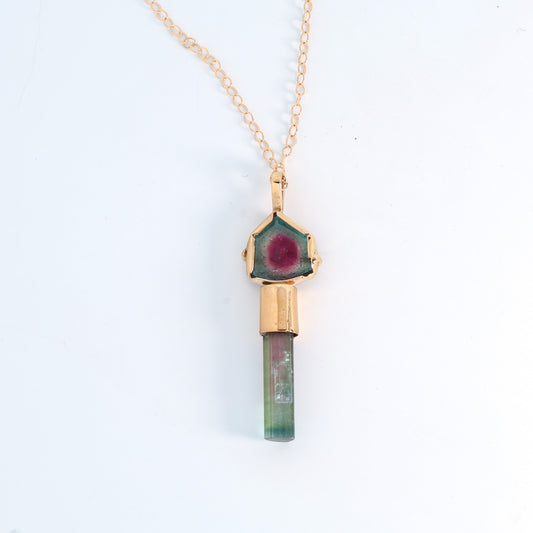 Teal & Pink Tourmaline 14k Gold Pendant