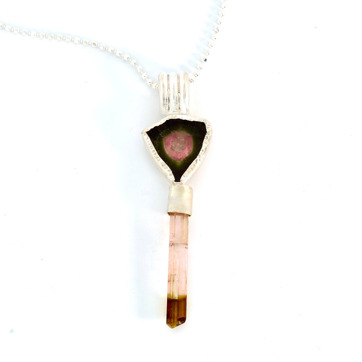 Double Olive Tourmaline & Silver Pendant