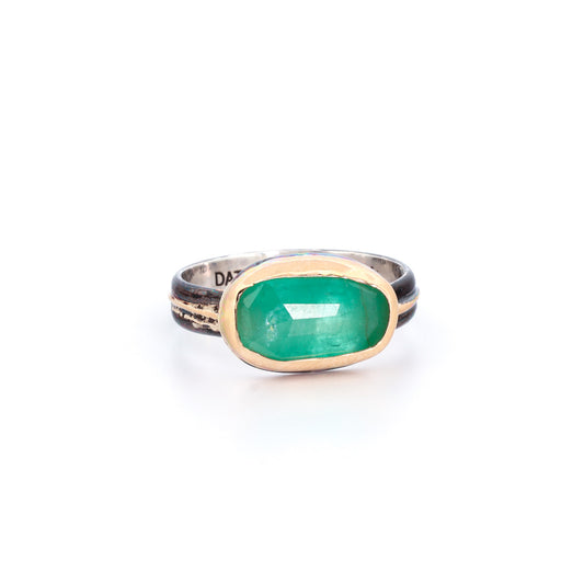 Emerald, 14k Gold and Sterling Silver Ring