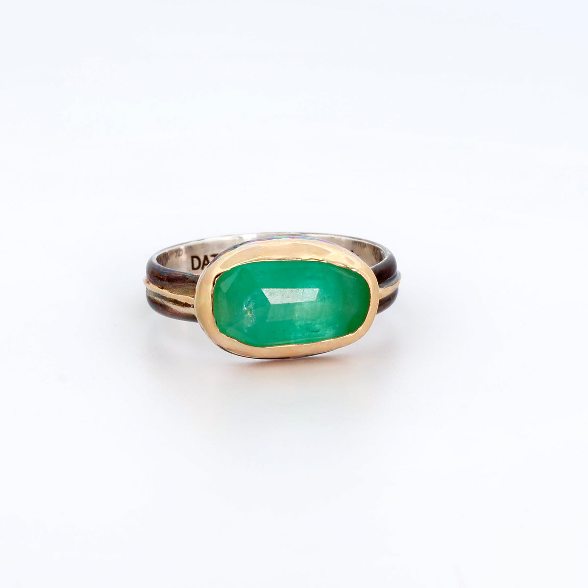 Emerald, 14k Gold and Sterling Silver Ring