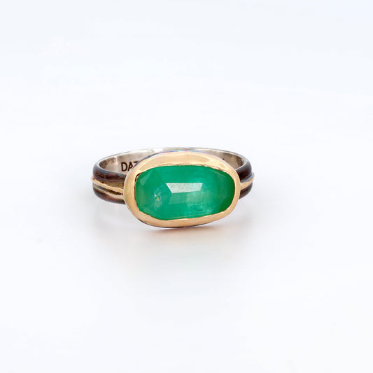 Emerald, 14k Gold and Sterling Silver Ring