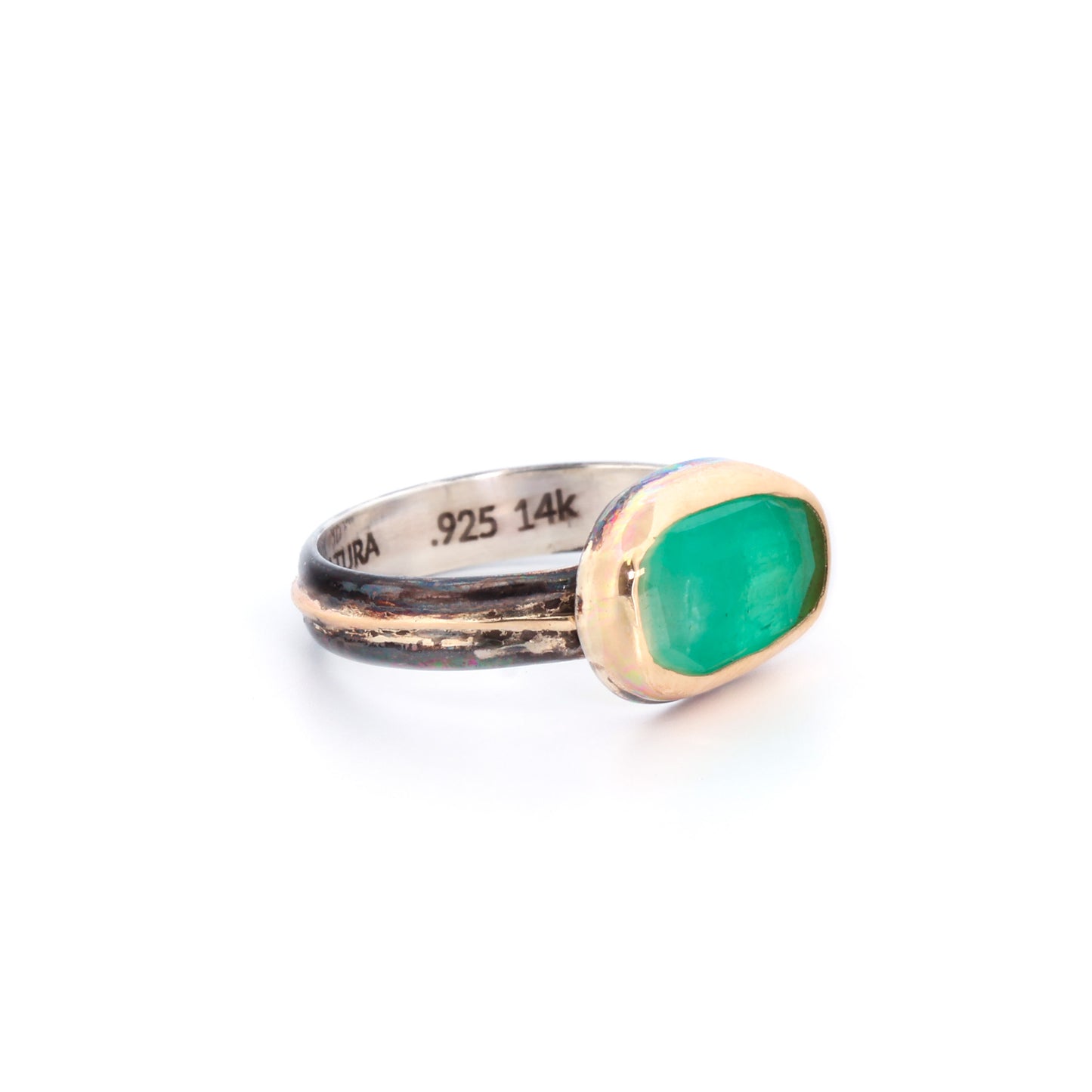 Emerald, 14k Gold and Sterling Silver Ring