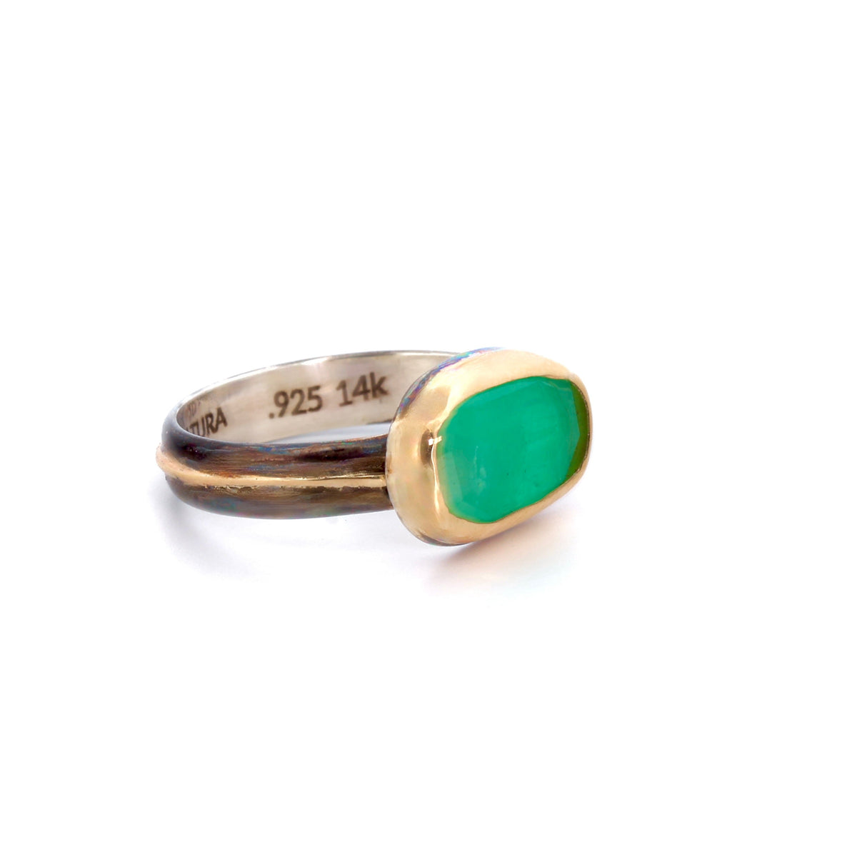 Emerald, 14k Gold and Sterling Silver Ring