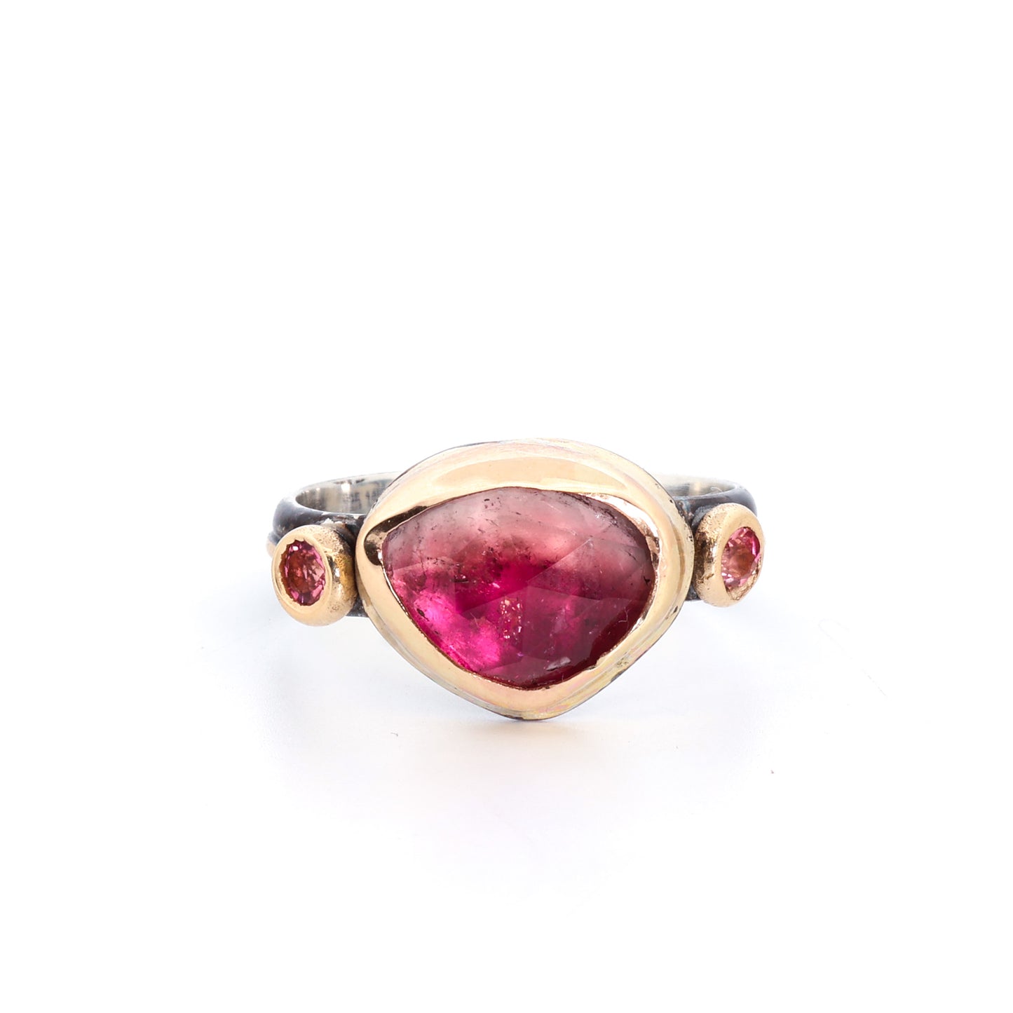 Pink Tourmaline, 14k Gold & Blackened Sterling Silver Ring