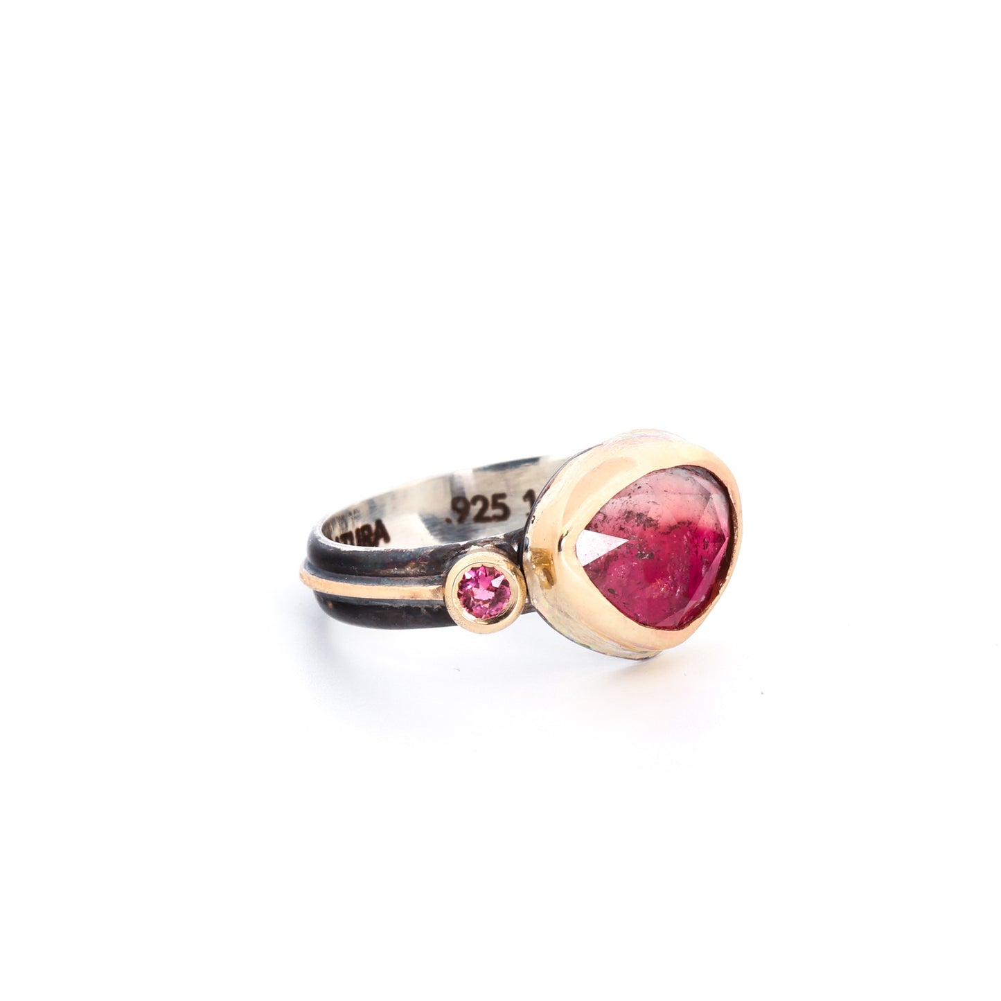 Pink Tourmaline, 14k Gold & Blackened Sterling Silver Ring