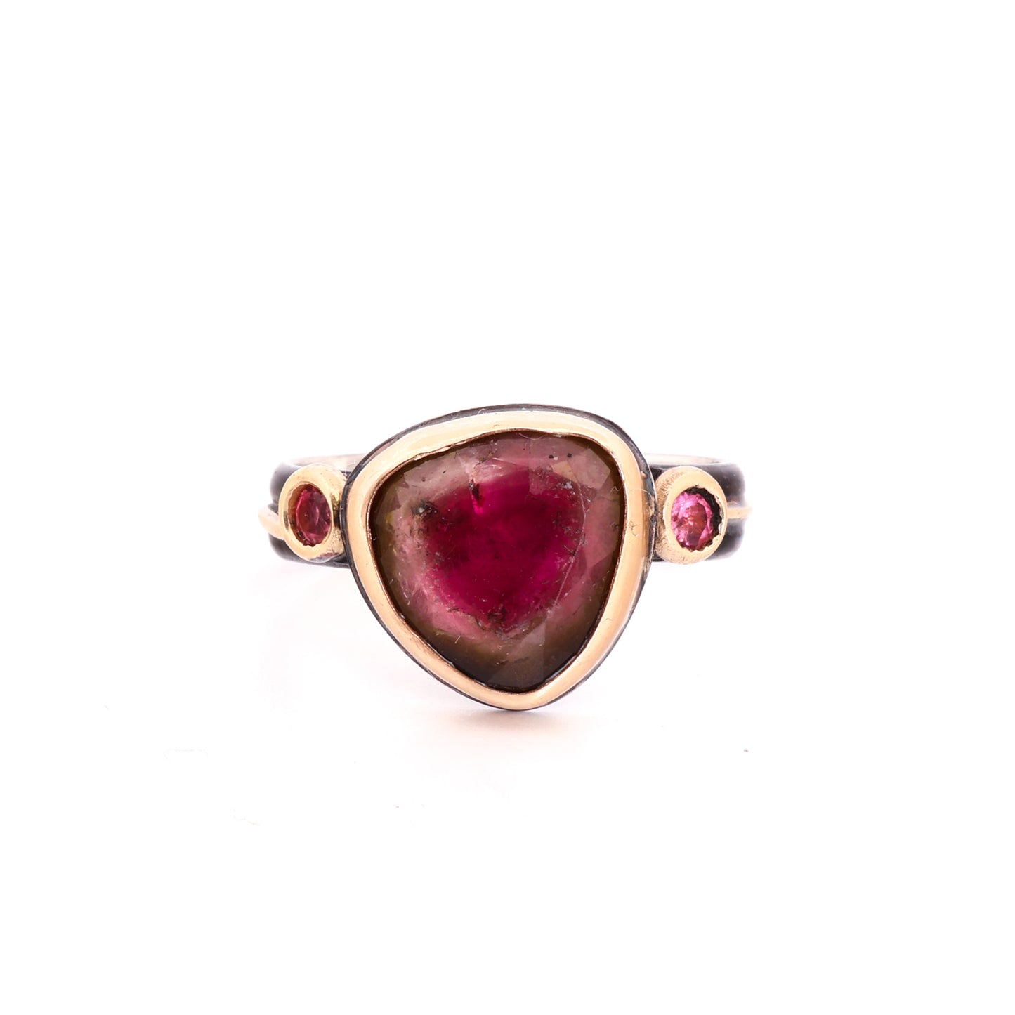 Watermelon Tourmaline, 14k Gold & Blackened Sterling Silver Ring