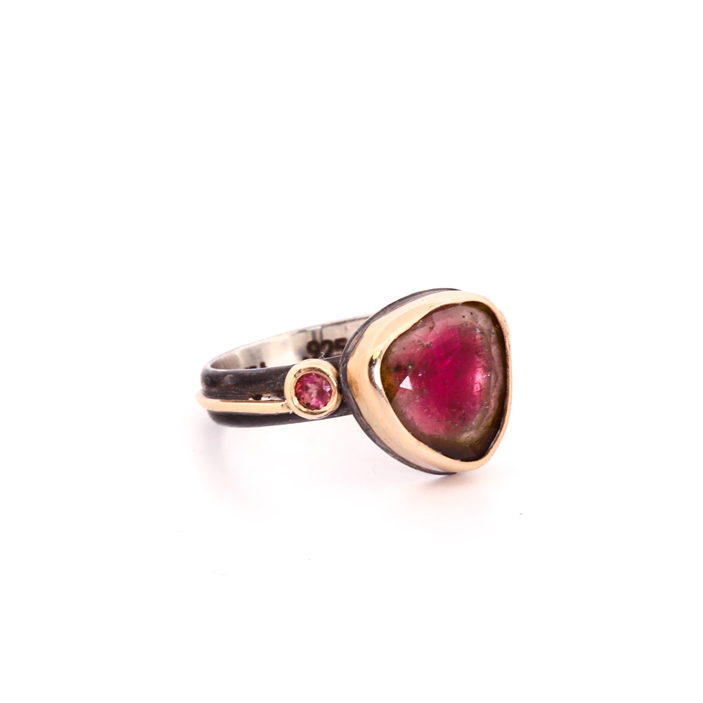 Watermelon Tourmaline, 14k Gold & Blackened Sterling Silver Ring