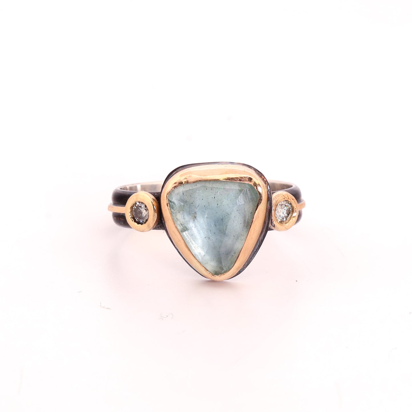 Aquamarine & Diamond, 14k Gold & Blackened Sterling Silver Ring