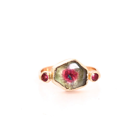 Bi-Color Indicolite to Rubellite Tourmaline 14k Gold Ring