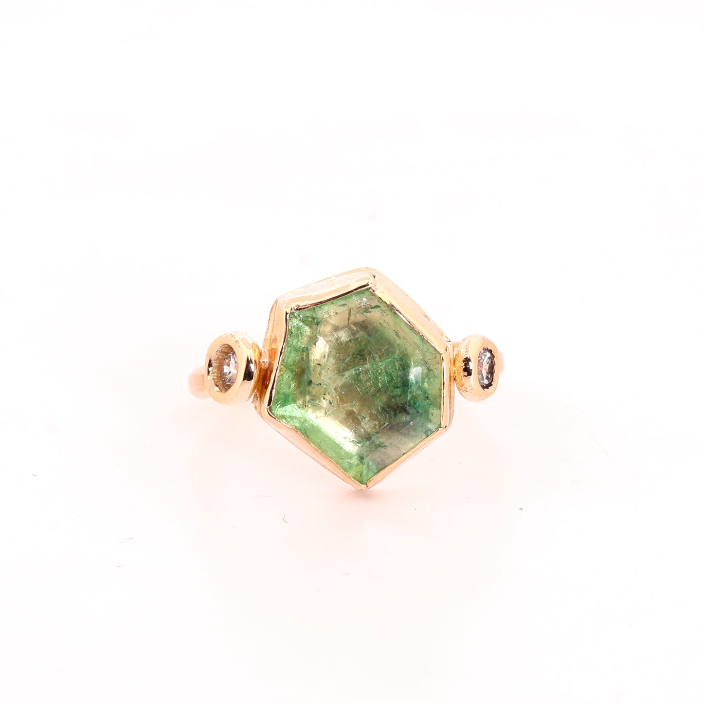 Hexagon Emerald and Diamond Ring