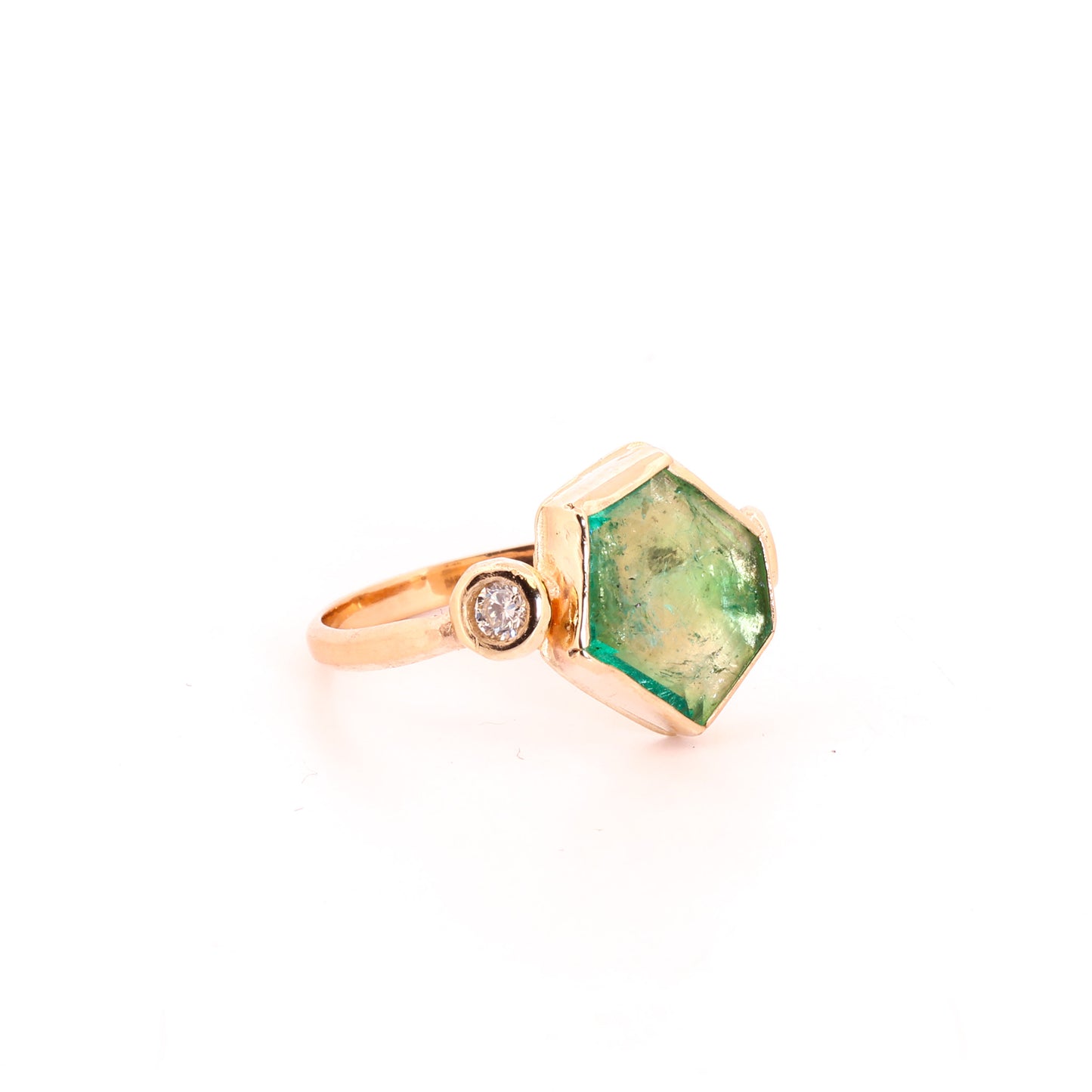 Hexagon Emerald and Diamond Ring