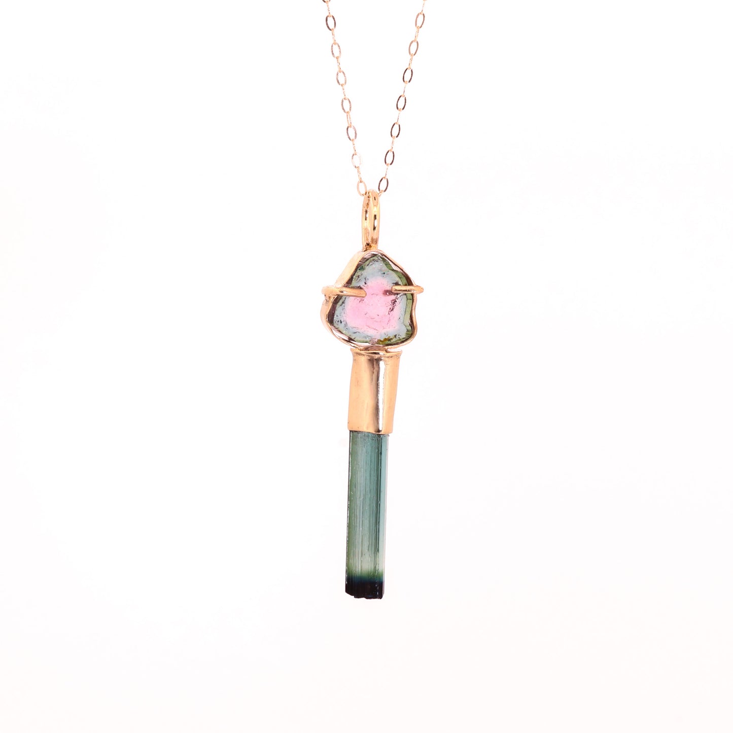 Bi-color and Indicolite Tourmaline 14k Gold Pendant
