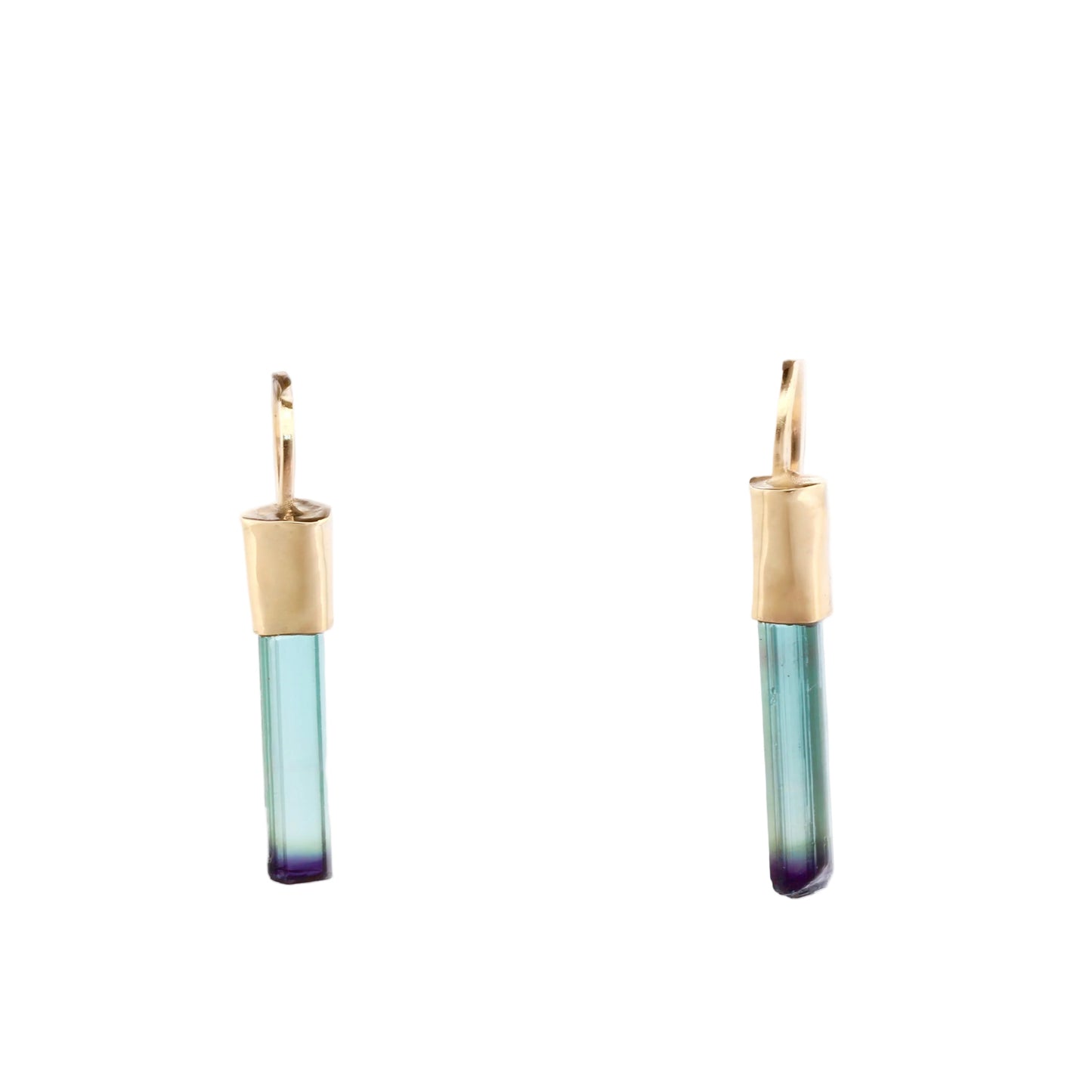 Gold & Teal-Blue Raw Tourmaline Earrings