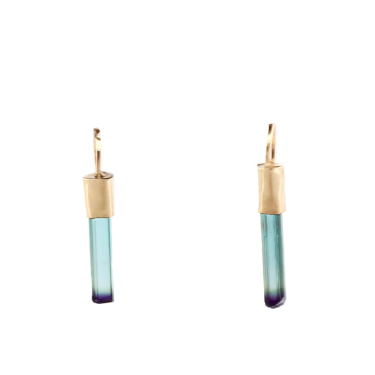 Gold & Teal-Blue Raw Tourmaline Earrings