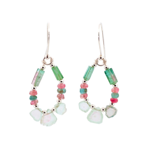 Raw Tourmaline Bead & Silver Earrings, small