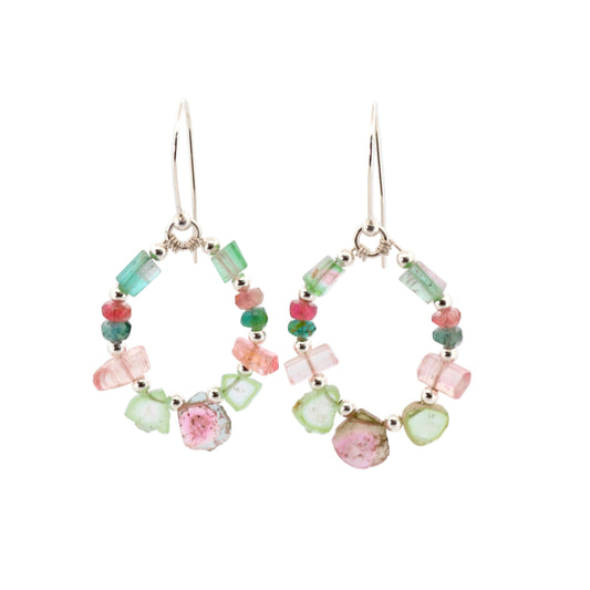 Raw Tourmaline Bead & Silver Earrings, medium