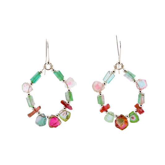 Raw Tourmaline Bead & Silver Earrings, large