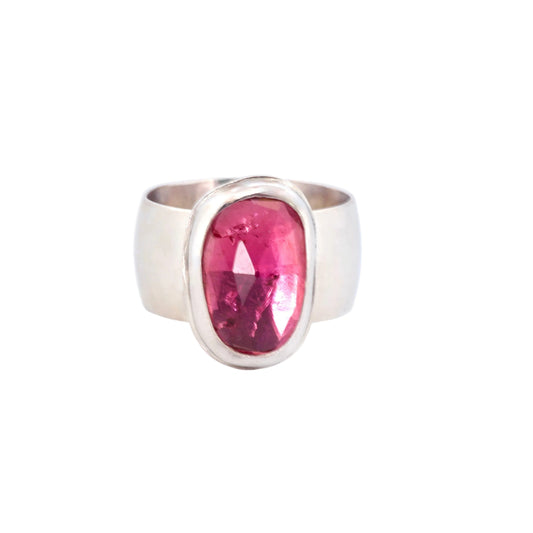 Pink Tourmaline in Sliver Cigar Ring