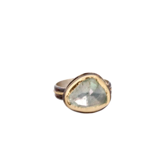 Aquamarine Hammered Black & Gold Ring