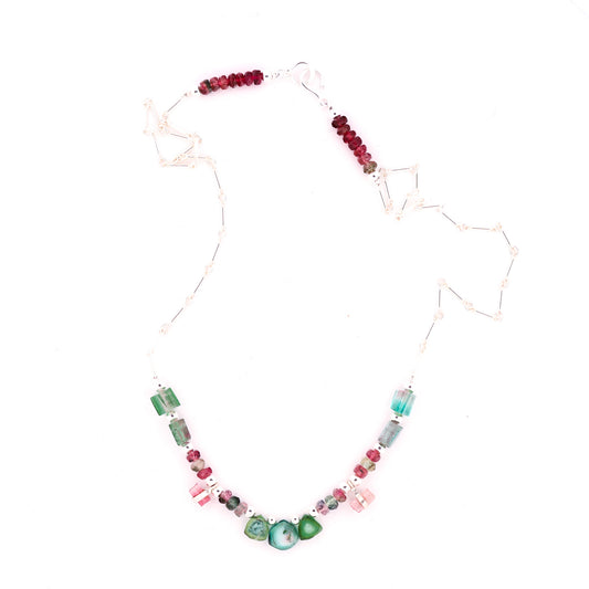 Raw Tourmaline & Silver Bolt Chain Necklace