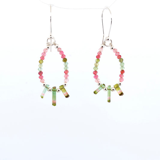 Raw Watermelon Tourmaline Crystal Earrings, medium