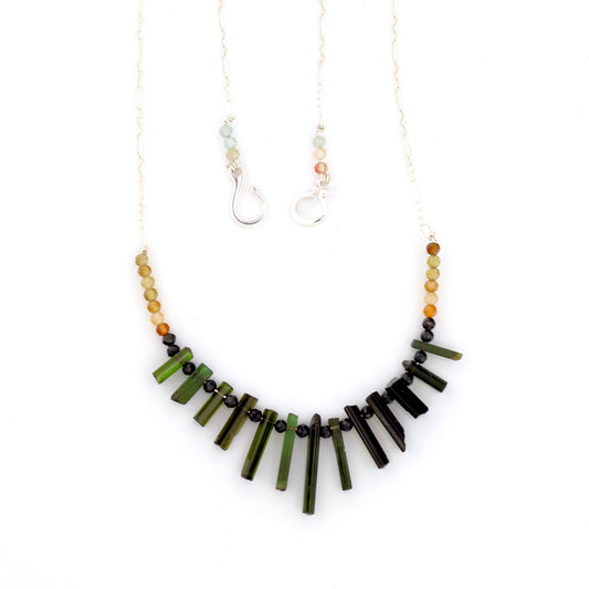 Raw Green Tourmaline & Faceted Olive Tourmaline Beaded Necklace