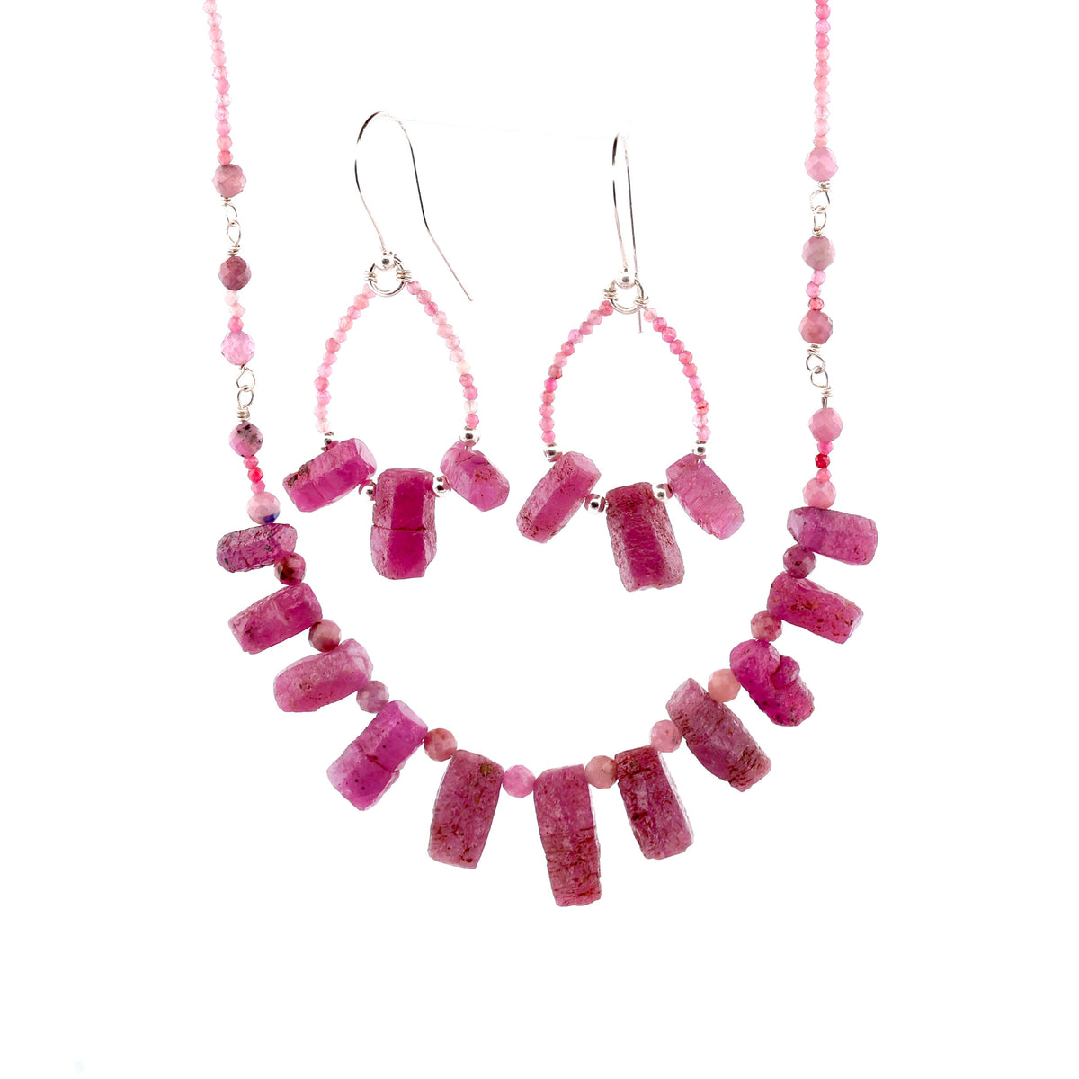 Raw Ruby and solid sterling silver beaded necklace