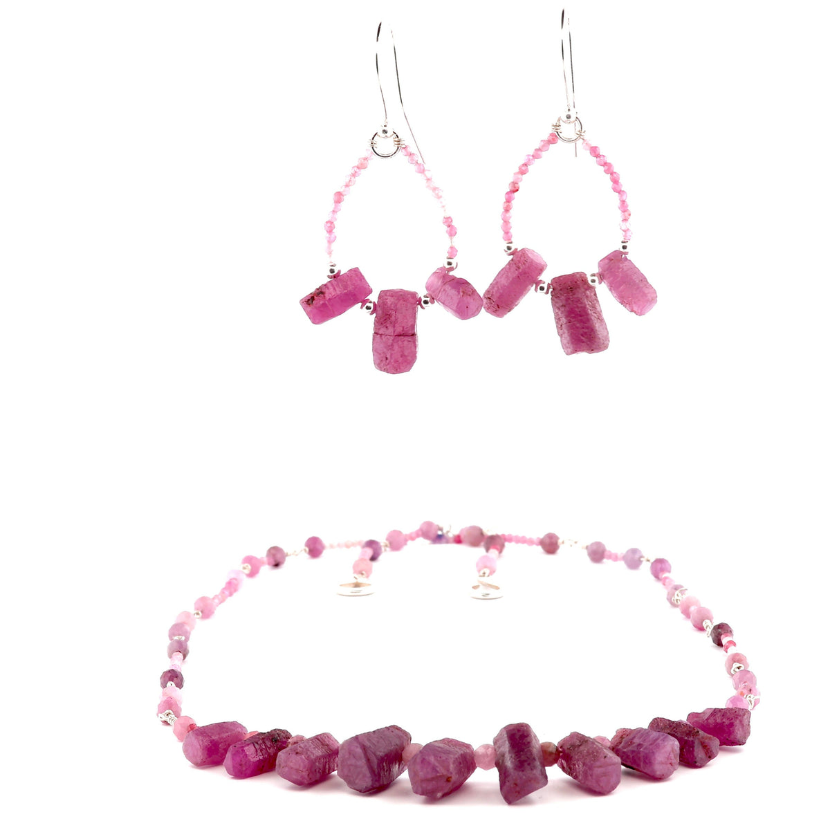 Raw Ruby and sterling silver earrings