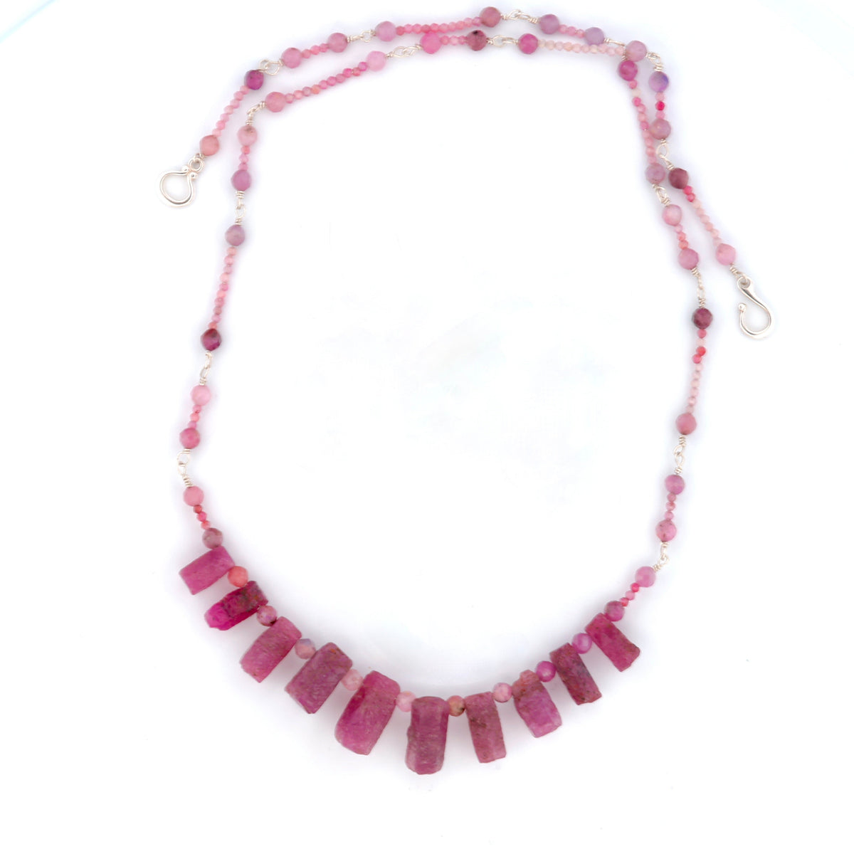 Raw Ruby and solid sterling silver beaded necklace
