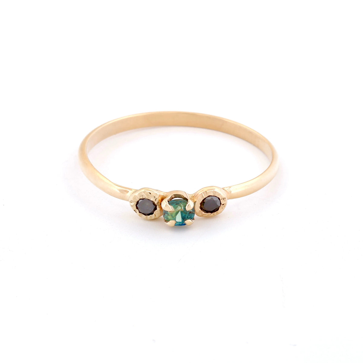 14k gold, Sapphire and Black Diamond ding